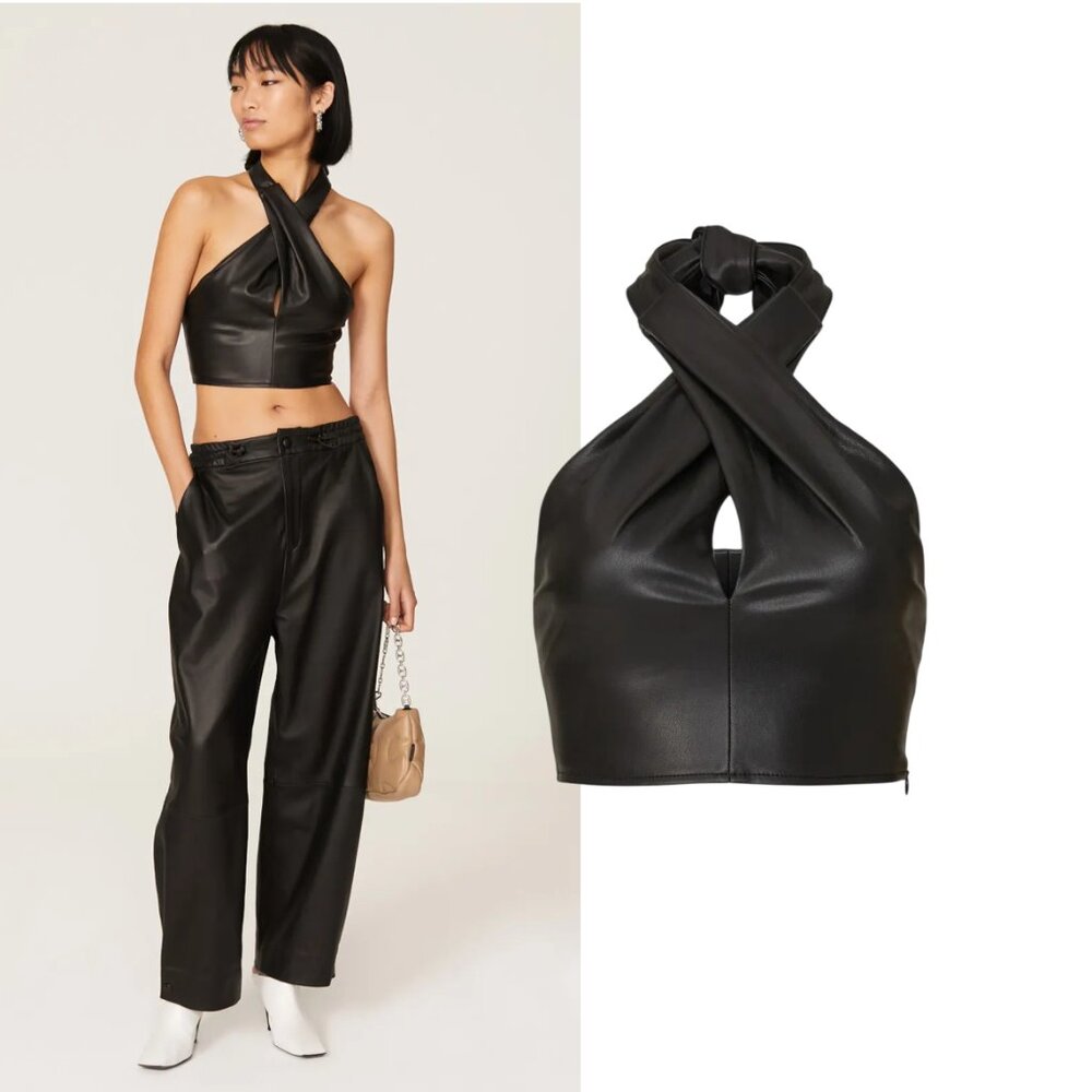 STAUD Kai faux leather halter top sz 6
